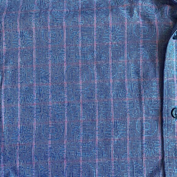 Bugatchi Blue Pink Stripes with Subtle Swirl Print Men Dress Shirt Size XL Work - Picture 7 of 9